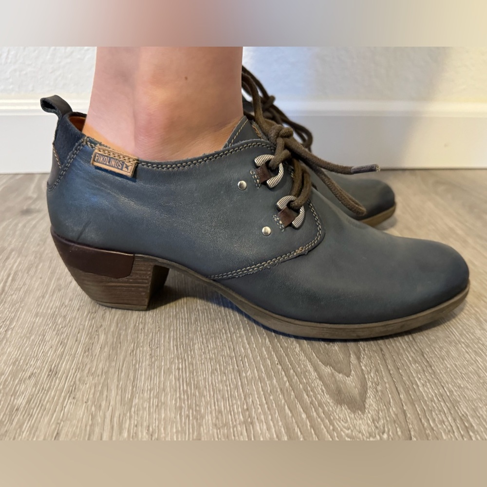 PIKOLINOS Blue Leather Lace-Up Ankle Booties
